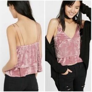 Express One Eleven Crushed Velvet, V Neck, Rose Pink Cami, Dual String Straps Sz